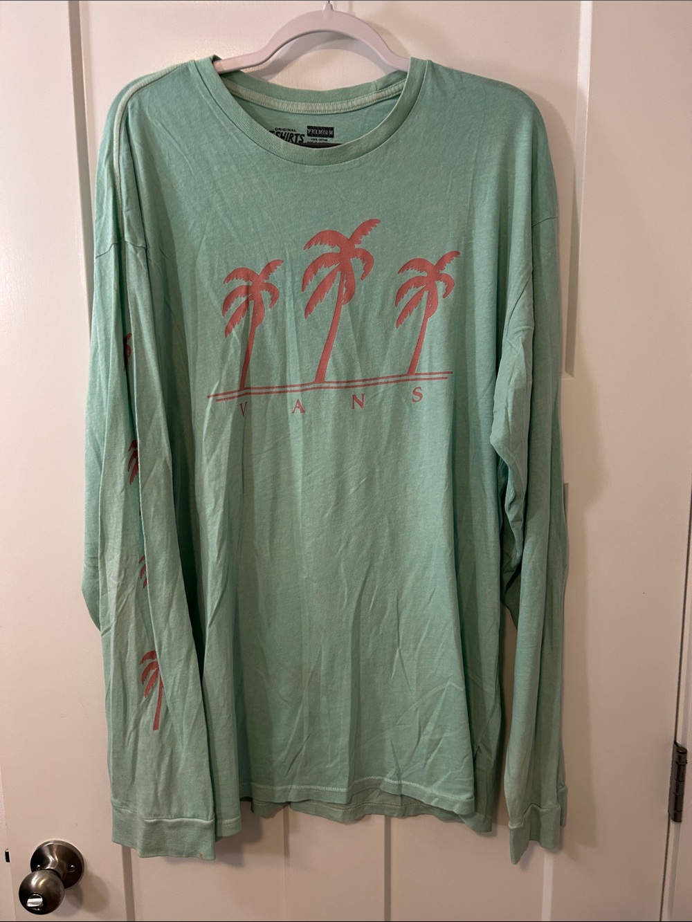 Vans Mint Long-Sleeve Tee with Pink Palm Graphics